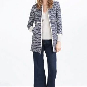Zara Navy and White Patterned Blazer
